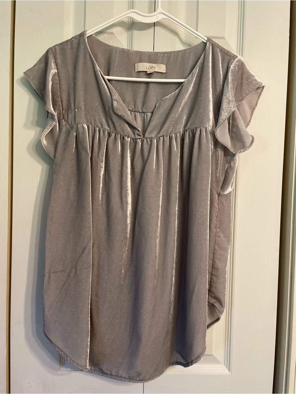 LOFT Silver Velvet Flutter Sleeve Blouse